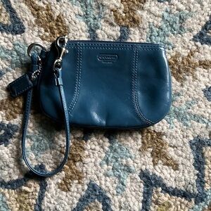 Coach Teal Leather Wristlet Clutch with Strap